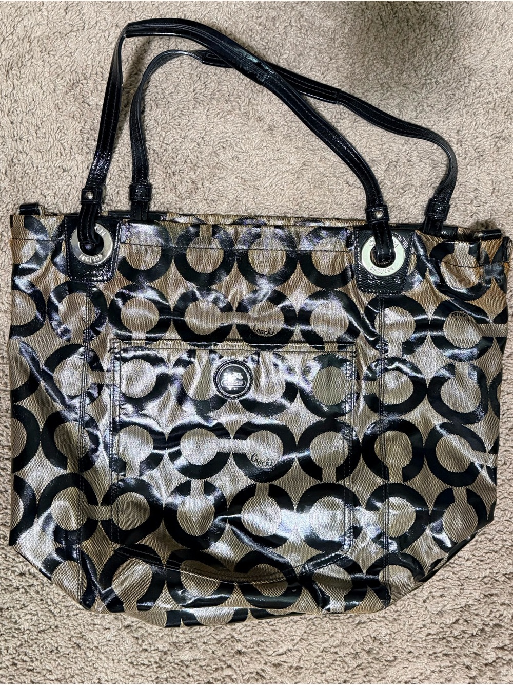 Coach Black and Gold Signature Circle Tote
